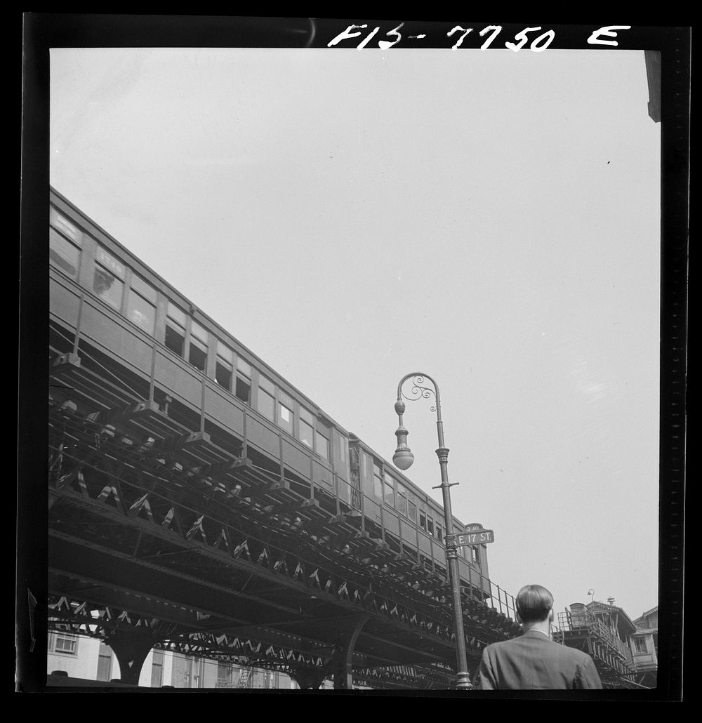 [Untitled photo, possibly related to: New York, New York. Third Avenue elevated railway at 17th Street near the German…