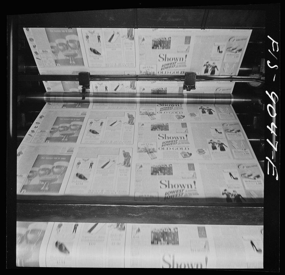 New York, New York. Pressroom of the New York Times newspaper. Presses start rolling. Sourced from the Library of Congress.