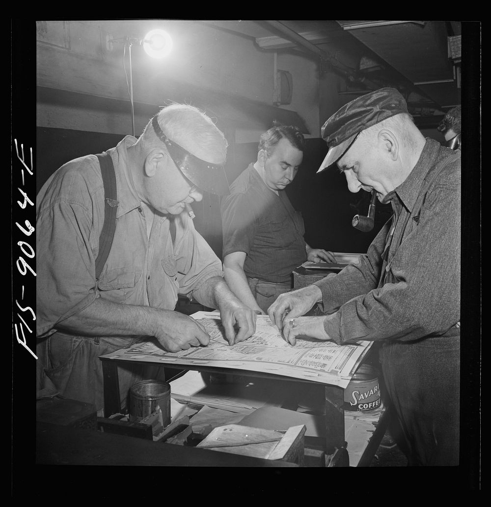 New York, New York. Stereotype room of the New York Times newspaper. Packing mats with felt to obtain clean-cut casting.…