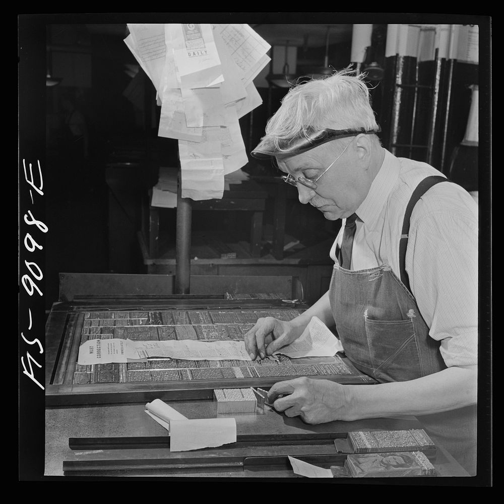 New York, New York. Composing room of the New York Times newspaper. Page make-up. Sourced from the Library of Congress.