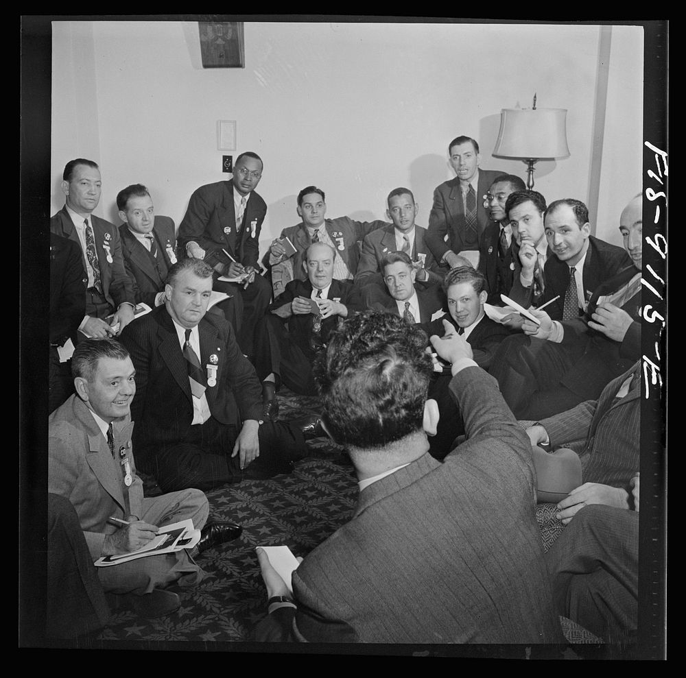 New York, New York. Marine and shipbuilding workers' convention. Flynn, as chairman, addressing a special committee session…