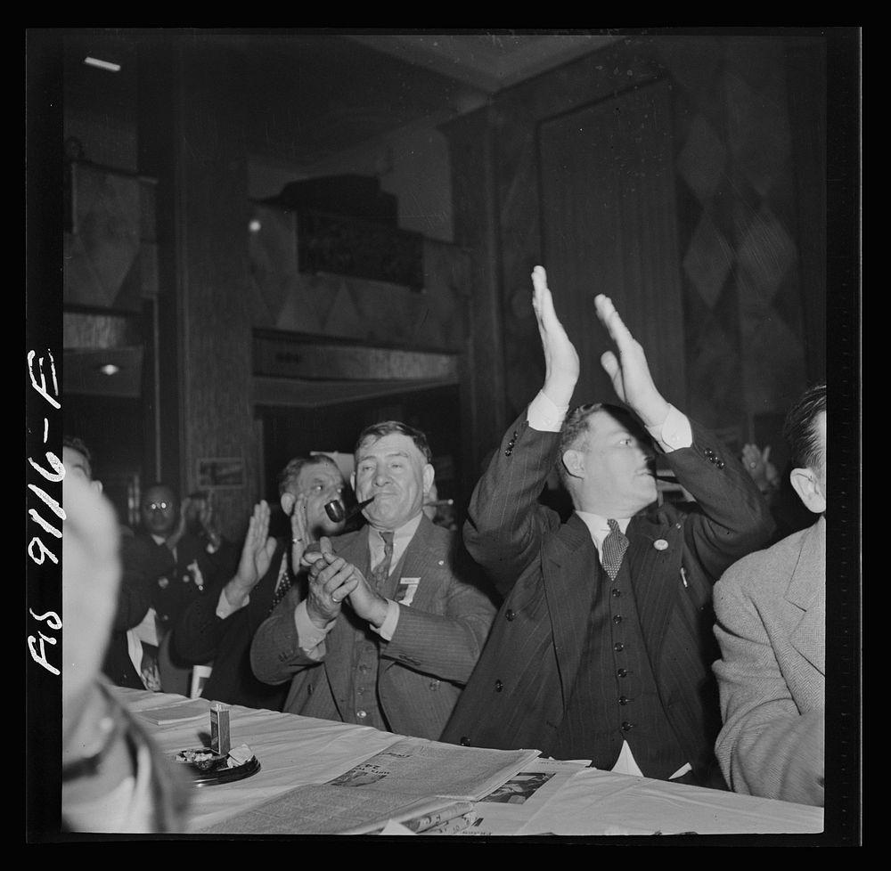 New York, New York. Marine and shipbuilding workers' convention. Delegates applauding. Sourced from the Library of Congress.