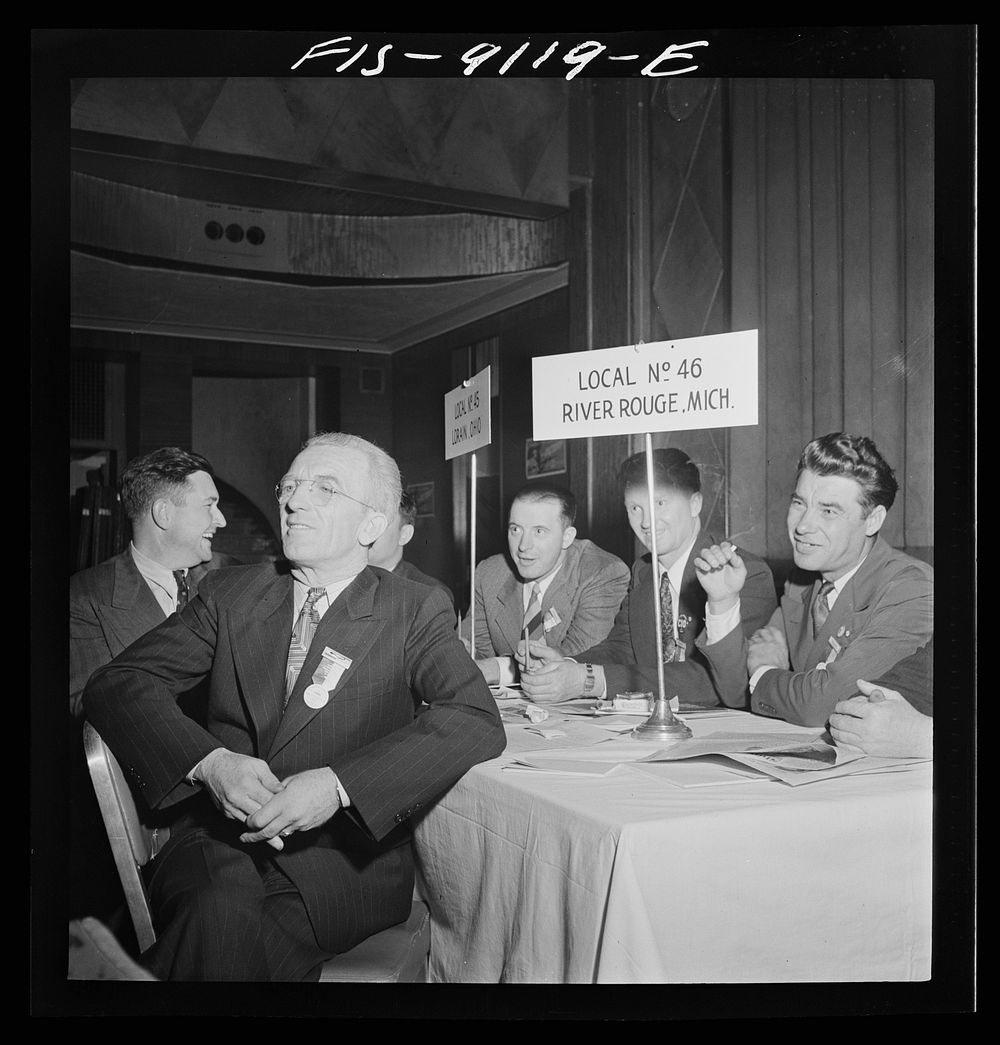 New York, New York. Marine and shipbuilding workers' convention. Delegates applauding. Sourced from the Library of Congress.