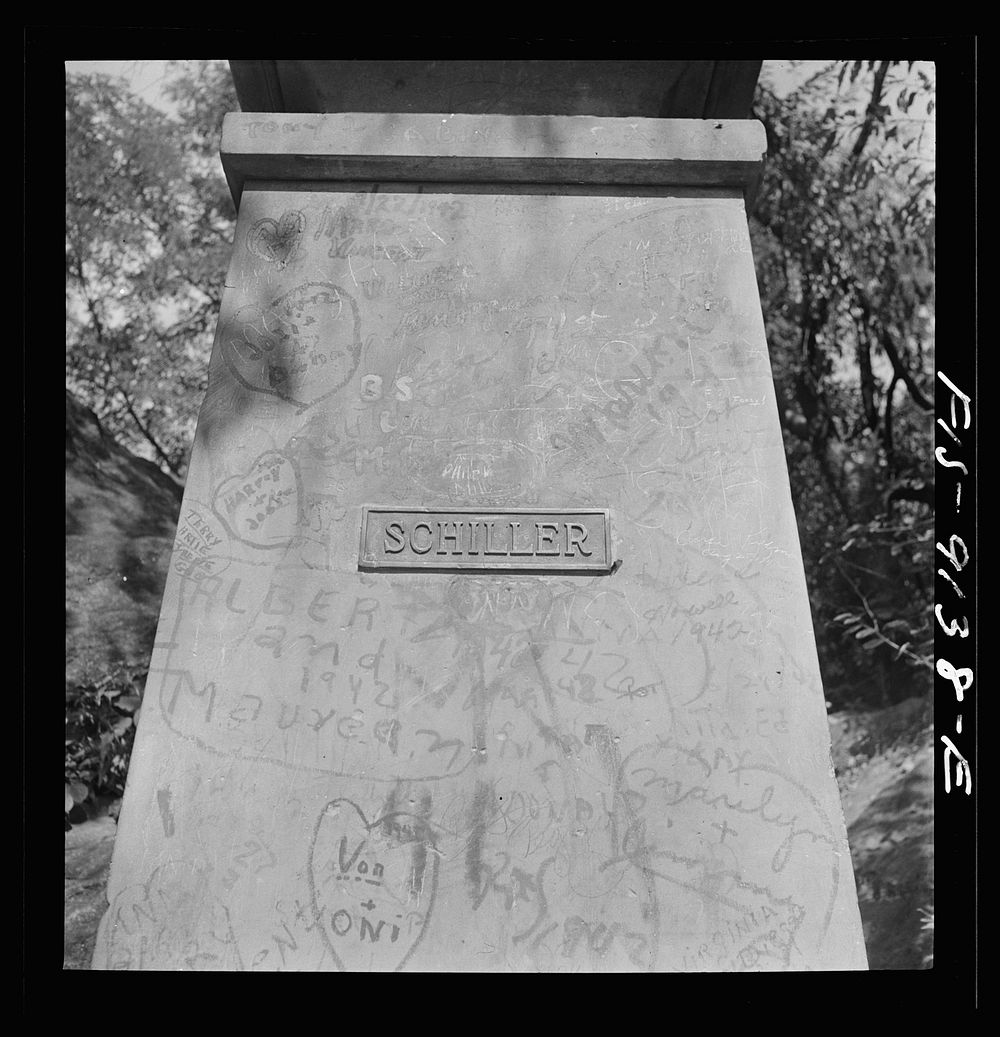 New York, New York. Base of the monument ot the German poet Schiller in Central Park. Sourced from the Library of Congress.