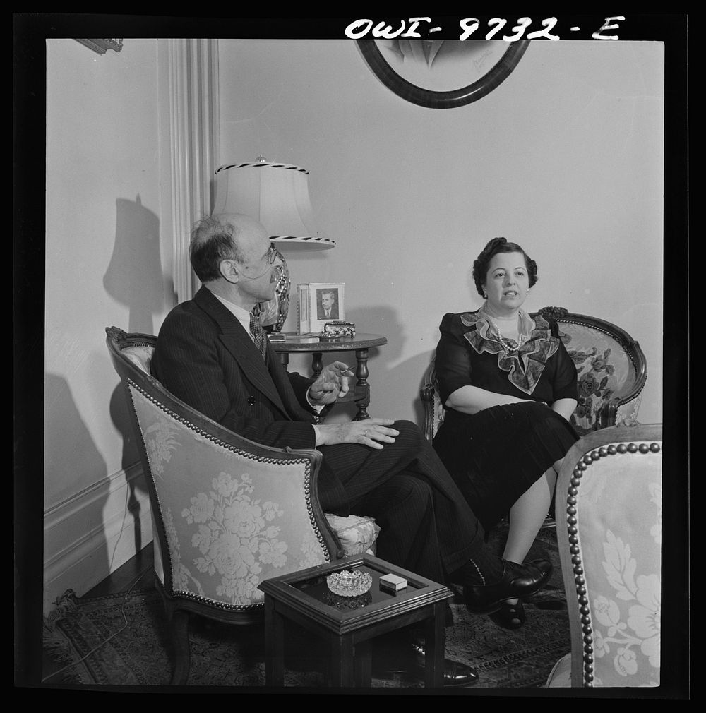 Washington, D.C. The Turkish Embassy. Ambassador and Madame Ertrogren [i.e., Ertegun] in their living room. Photograph of…