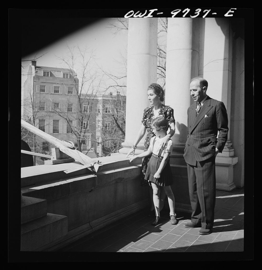 Washington, D.C. The Egyptian Legation on Massachusetts Avenue. Minister and Madame Hassan with their daughter on the…