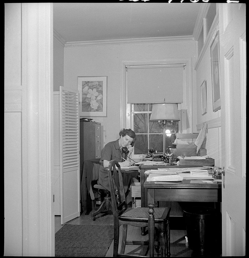 Washington, D.C. The Australian Legation. Mrs. Squire, secretary to Minister Casey. Sourced from the Library of Congress.