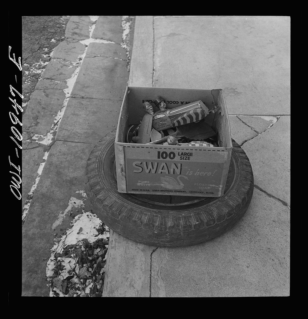 Lititz, Pennsylvania. Scrap colletion drive. Each household placed its contribution on the sidewalk. It was then picked up…