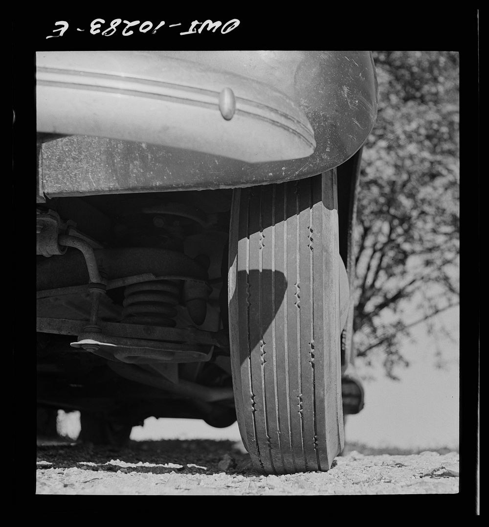 Montgomery County, Maryland. Tire of farmer's car. Sourced from the Library of Congress.