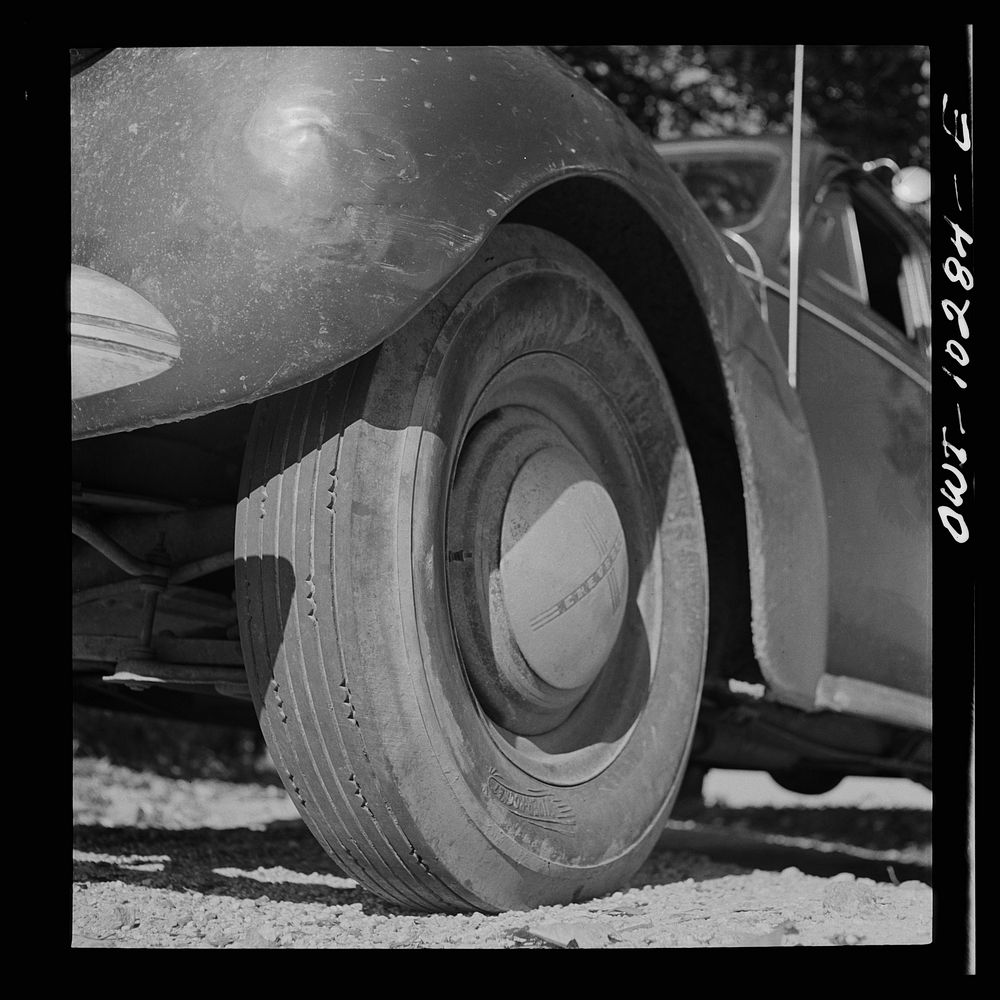 [Untitled photo, possibly related to: Montgomery County, Maryland. Tire of farmer's car]. Sourced from the Library of…