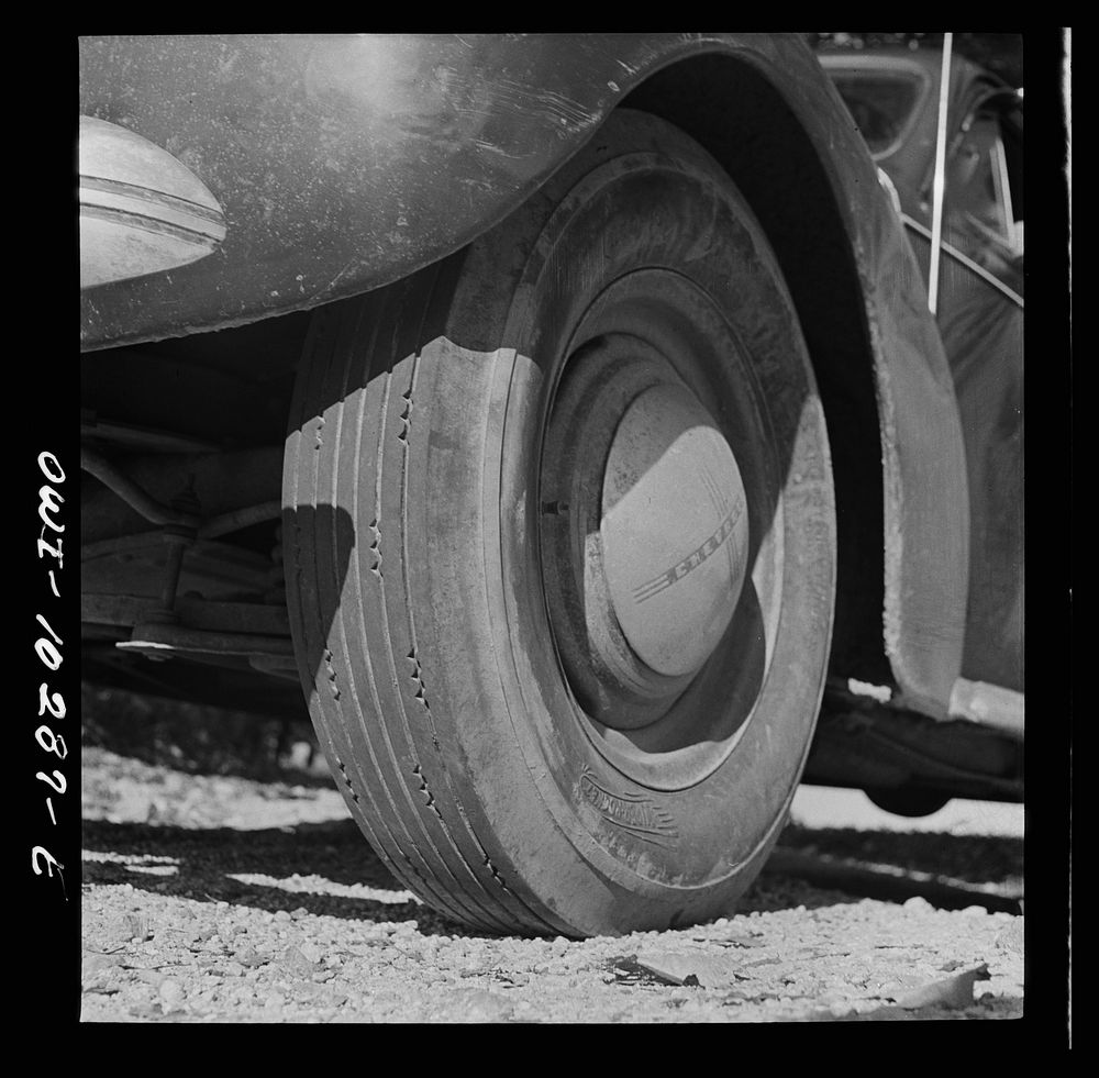 [Untitled photo, possibly related to: Montgomery County, Maryland. Tire of farmer's car]. Sourced from the Library of…