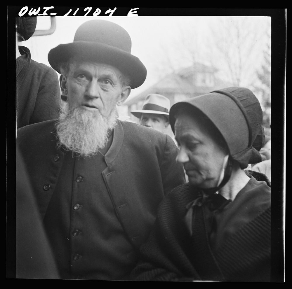 Lititz, Pennsylvania. A Mennonite and his wife at a public sale. Sourced from the Library of Congress.