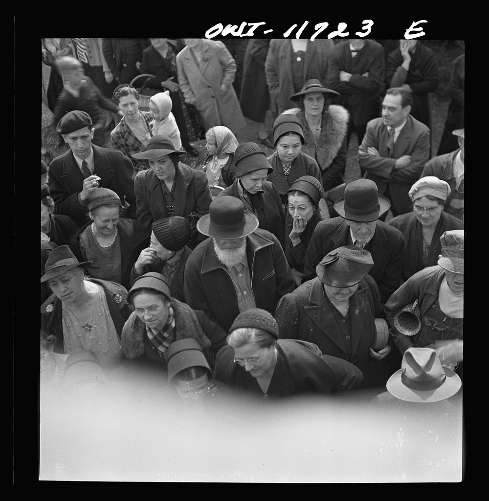 Lititz, Pennsylvania. Bidders at a public sale. Sourced from the Library of Congress.