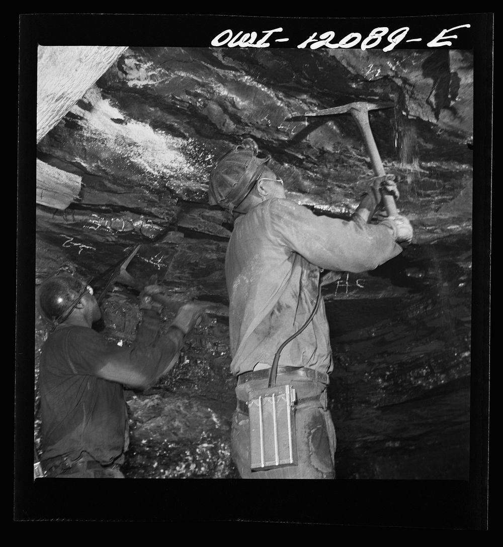 Pittsburgh, Pennsylvania (vicinity). Montour no. 4 mine of the Pittsburgh Coal Company. Pulling down poor roof. Sourced from…
