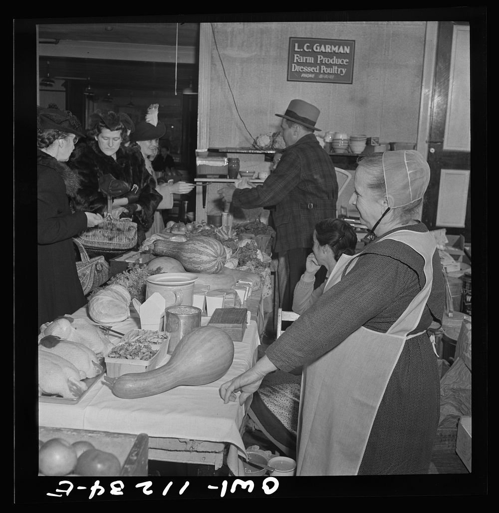 Lititz, Pennsylvania. Farmers' market. Many of the farmers are Mennonites. Sourced from the Library of Congress.