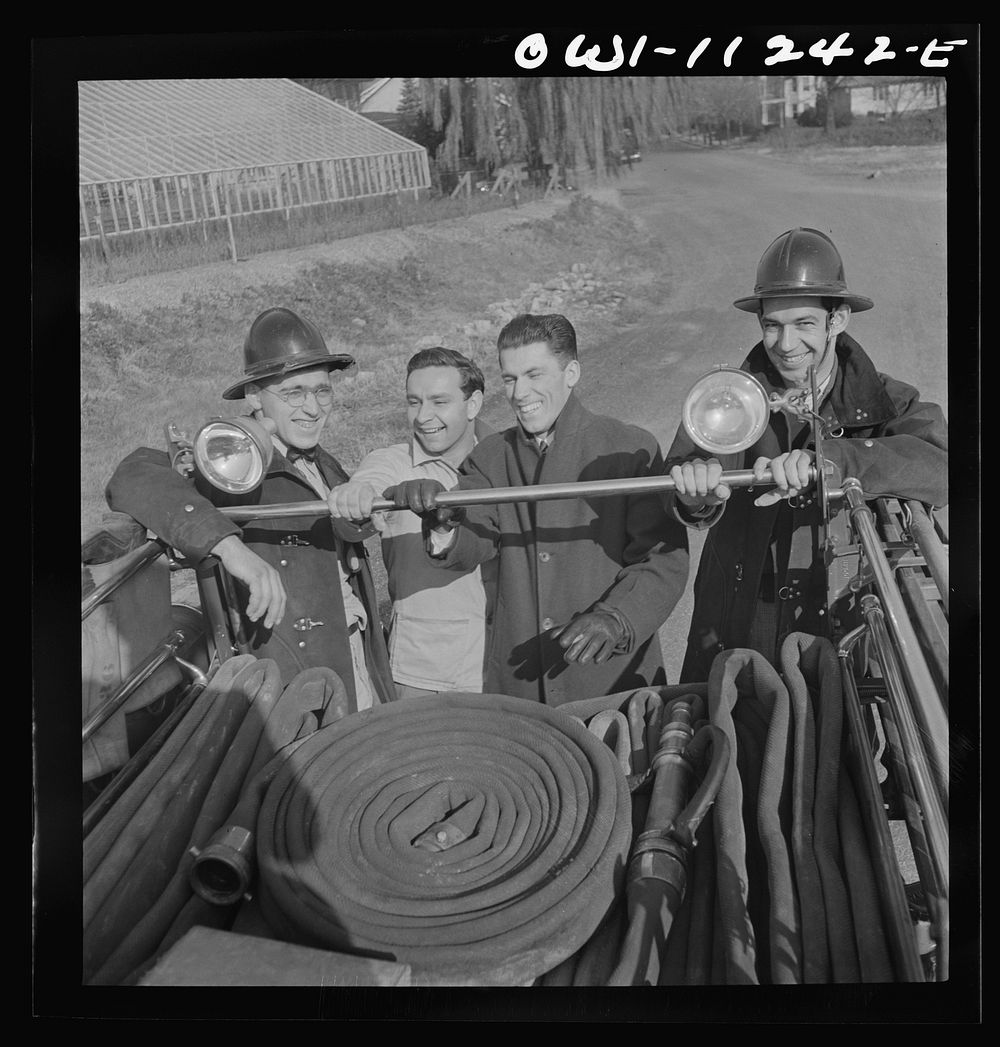 Lititz, Pennsylvania. Volunteer firemen called out during an air raid drill. Sourced from the Library of Congress.
