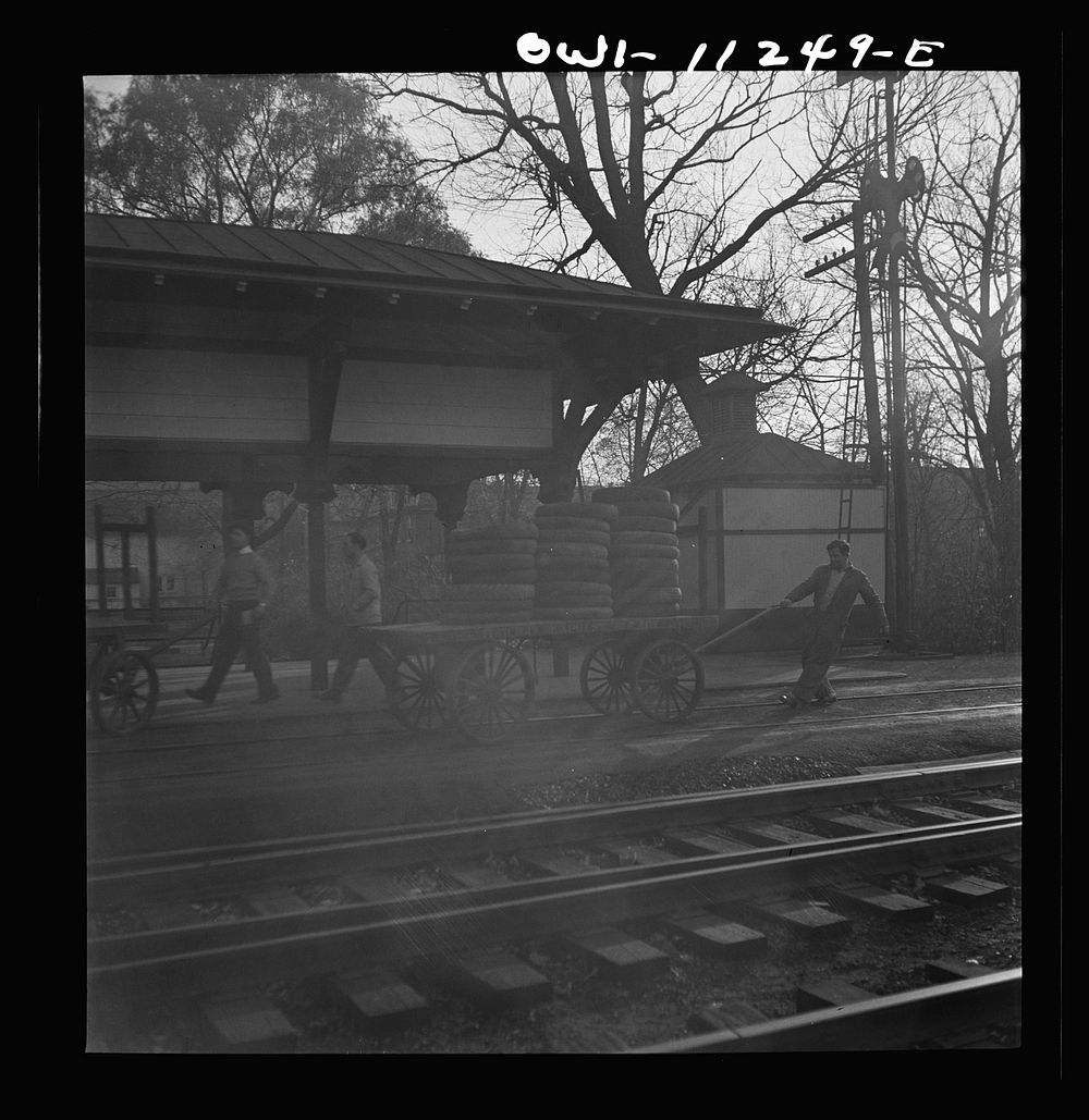 [Untitled photo, possibly related to: Lititz, Pennsylvania. When all tires above five per car were called in, they were…