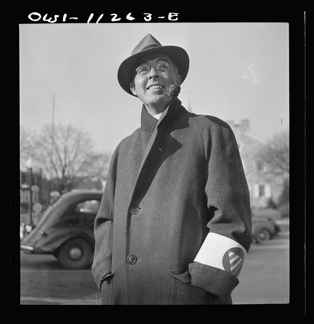 Lititz, Pennsylvania. Mr. Pennepacker, a barber who is an air raid warden. Sourced from the Library of Congress.