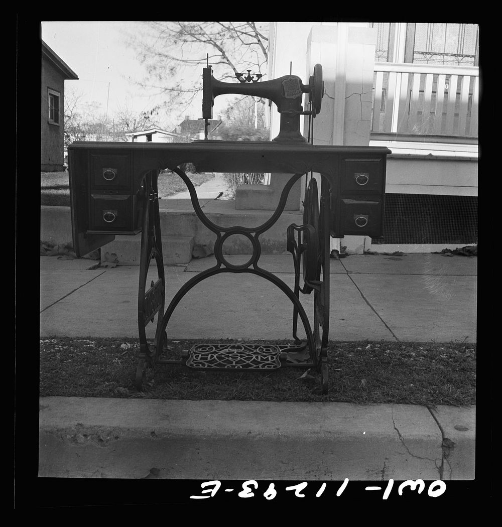 Lititz, Pennsylvania. In curb scrap collection drive, one housewife donated a sewing machine. Sourced from the Library of…