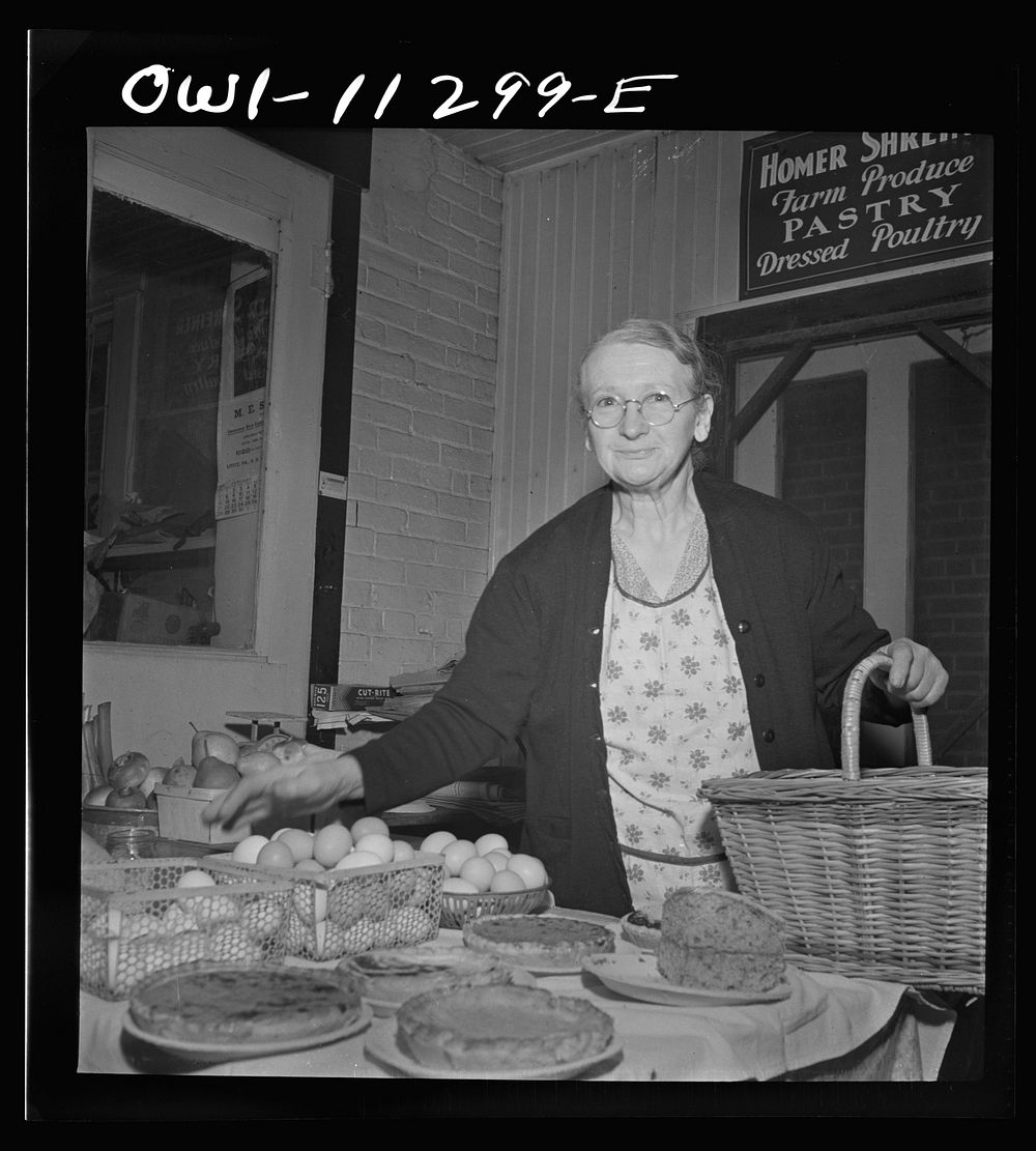 Lititz, Pennsylvania. Woman selling eggs at the farmers' market. Sourced from the Library of Congress.