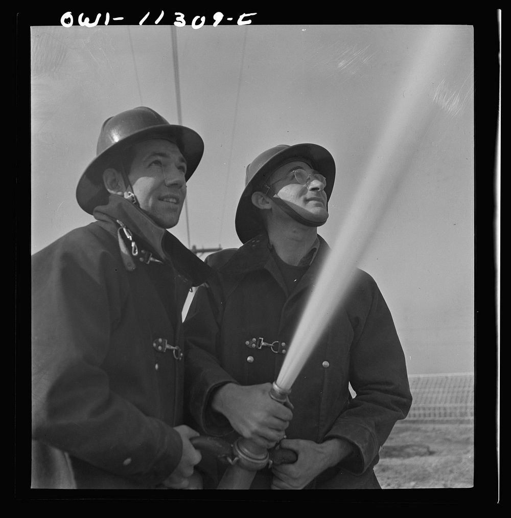 Lititz, Pennsylvania. Volunteer firemen practicing during an air raid drill. Sourced from the Library of Congress.