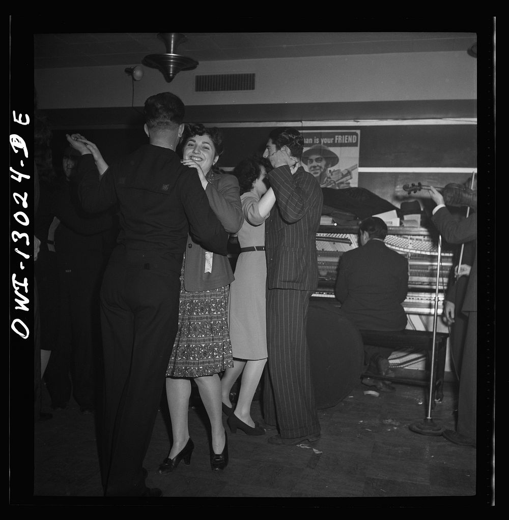 New York, New York. Merchant seamen's Christmas party at the Andrew Feruseth Club on Christmas Day. Dancing with hostesses.…