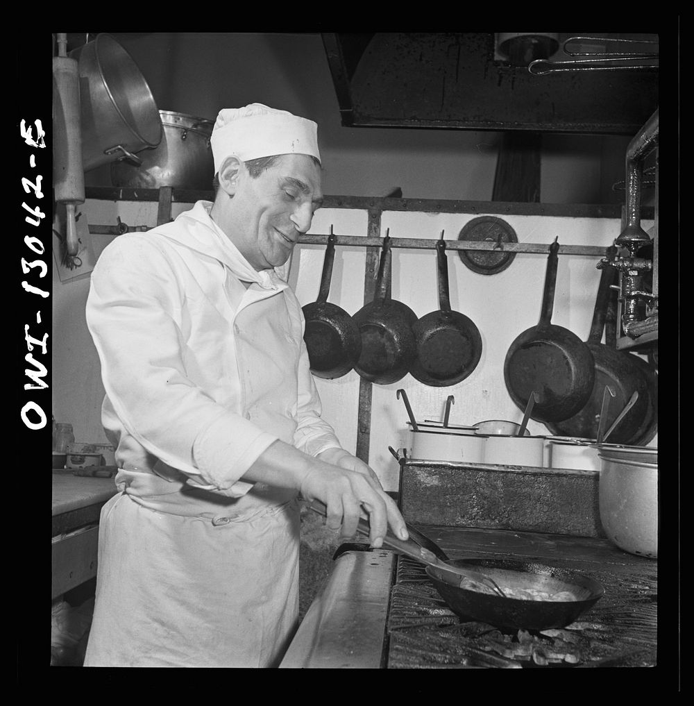 New York, New York. Chef in Marconi's Restaurant on Mulberry Street preparing New Year's dinner for the Di Costanzo family…