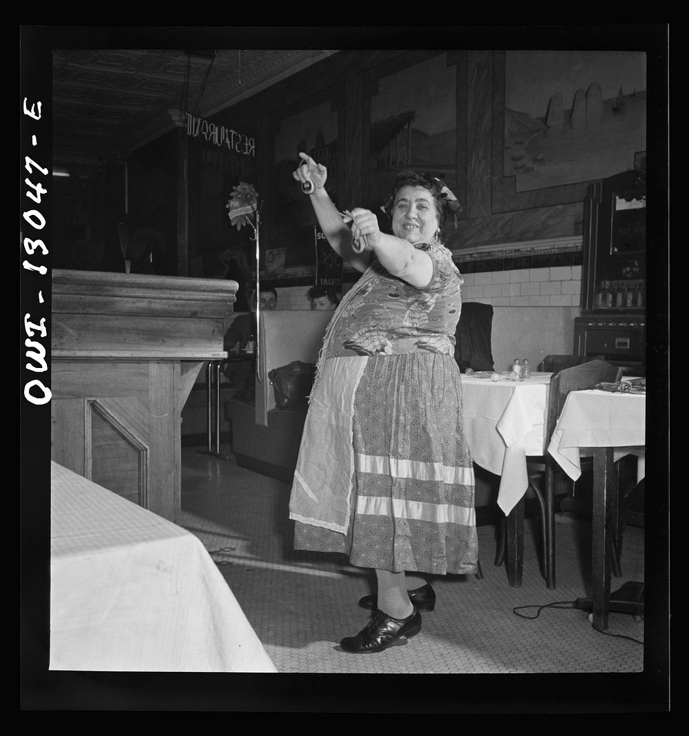 New York, New York. New Year's Eve in Marconi's Restaurant on Mulberry Street. This Gypsy woman is a habitue of the place.…