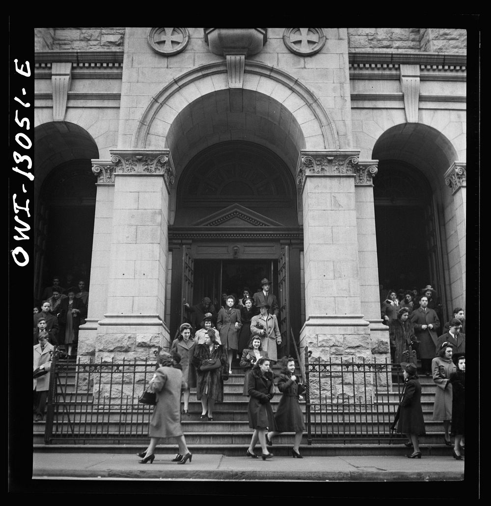 New York, New York. Italian-Americans coming out of Saint Dominick's church on Sullivan Street on New Year's Day. Sourced…