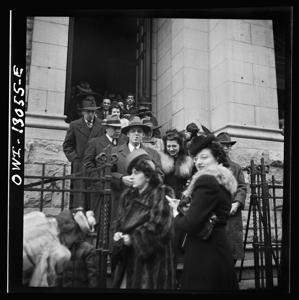 [Untitled photo, possibly related to: New York, New York. Italian-Americans coming out of Saint Dominick's church on…