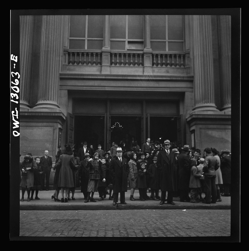 [Untitled photo, possibly related to: New York, New York. Italian-Americans leaving the church of Our Lady of Pompeii at…