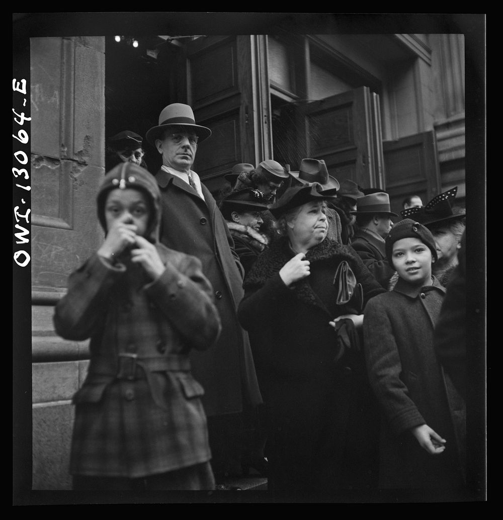 [Untitled photo, possibly related to: New York, New York. Italian-Americans leaving the church of Our Lady of Pompeii at…