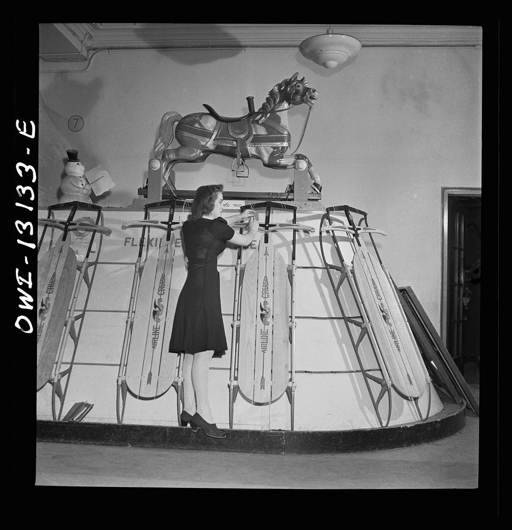New York, New York. Toy department display at R. H. Macy and Company department store during the week before Christmas. The…