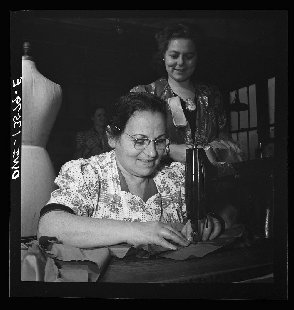 New York, New York. Garment worker in the N.M. dress shop, which is now making blouses for the Women's Army Auxiliary Corps…