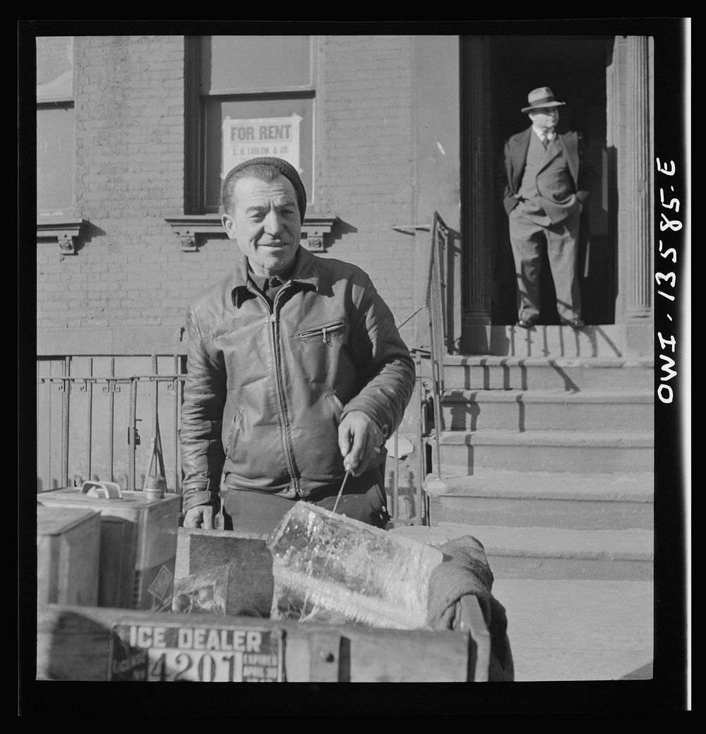 New York, New York. Ice man on Mott Street. Sourced from the Library of Congress.