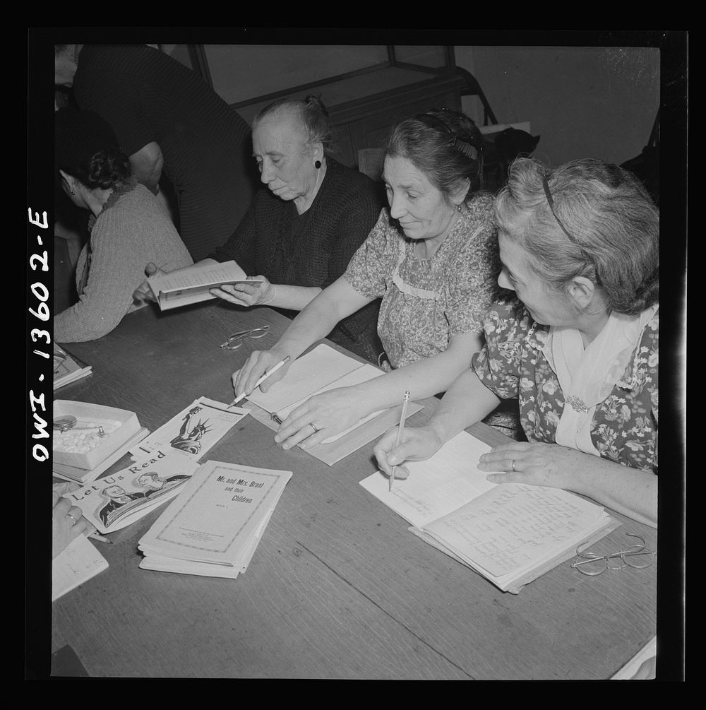 New York. New York. Class in citizenship and English for Italians given free of charge at the Hudson Park library on Seventh…