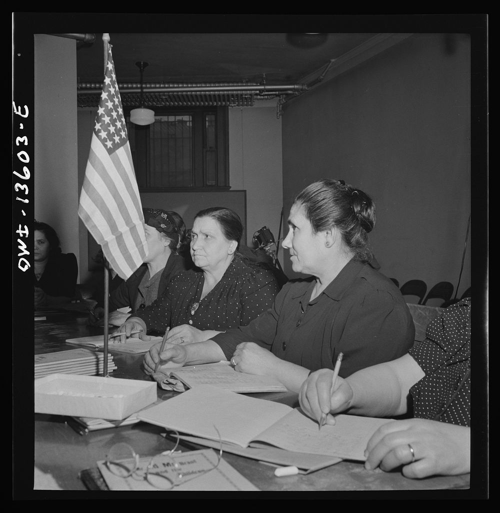 New York. New York. Class in citizenship and English for Italians given free of charge at the Hudson Park library on Seventh…