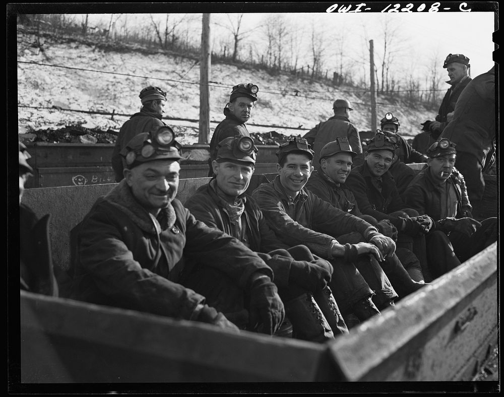 Pittsburgh, Pennsylvania (vicinity). Westland coal mine. "Mantrip" going into a "drift mine". Sourced from the Library of…