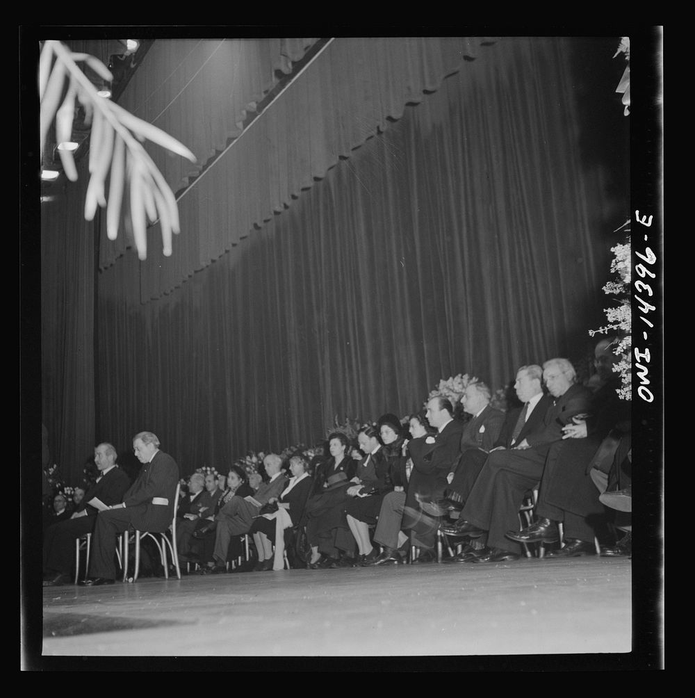 New York, New York. Prominent anti-fascist Italo-Americans made speeches, and sat on the stage in Manhattan Center at the…