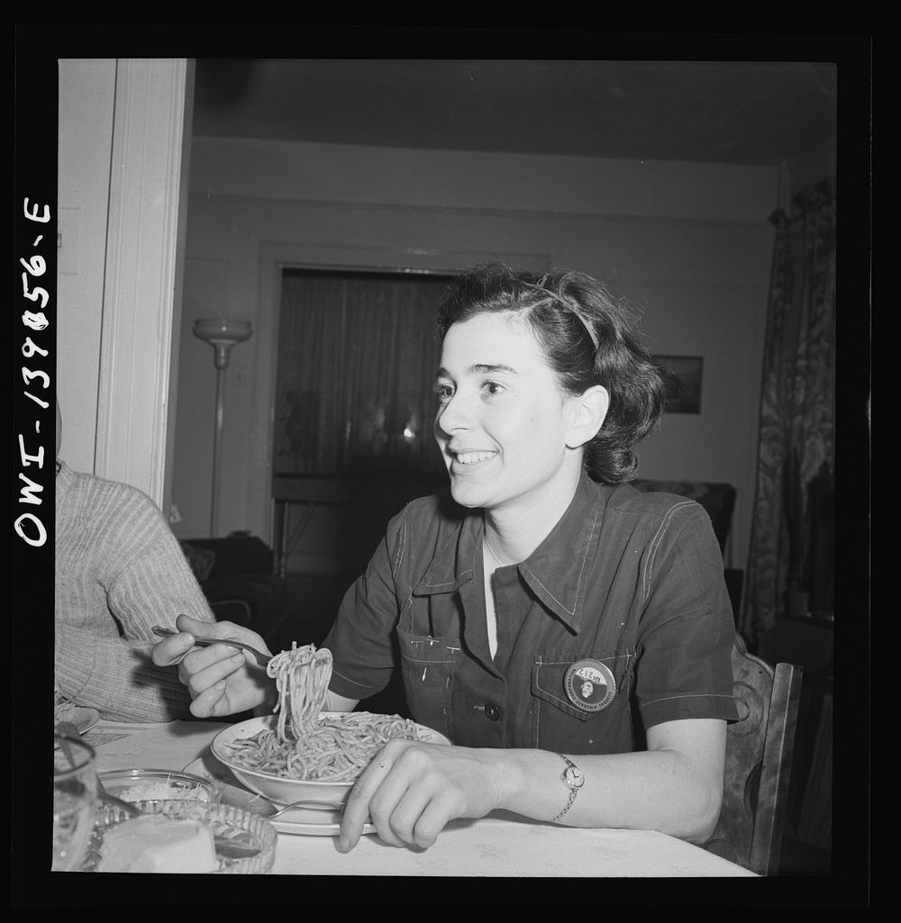 Corona, Long Island, New York. Jerry Fazio, youngest daughter of garment worker Raymond [i.e. Vincenzo] Fazio, works in an…