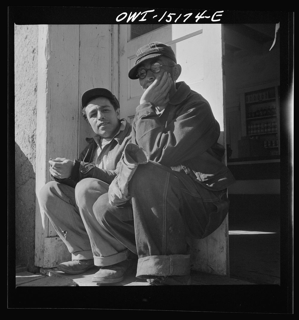 [Untitled photo, possibly related to: Chacon, Mora County, New Mexico. Idlers at the general store]. Sourced from the…