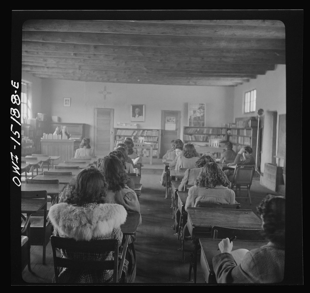 [Untitled photo, possibly related to: Penasco, New Mexico. High school supported by the state but administered by the…