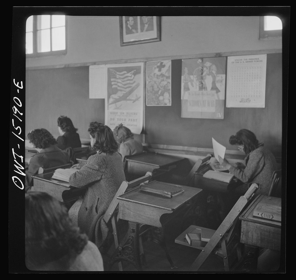 Penasco, Taos County, New Mexico. Domestic science class in a high school which is supported by the state but administered…
