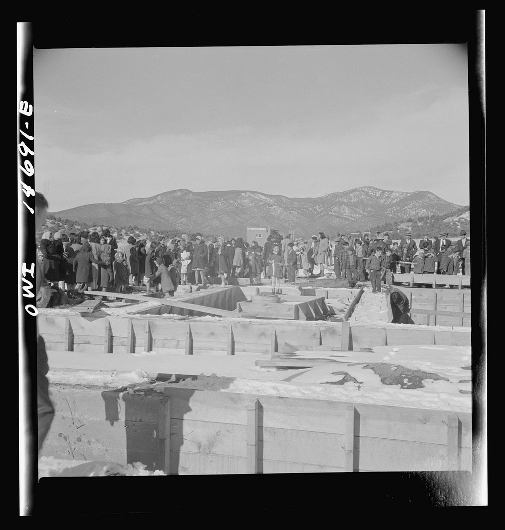 Penasco, New Mexico. Crowds gathering at the dedication ceremony of the new building for the clinic operated by the Taos…