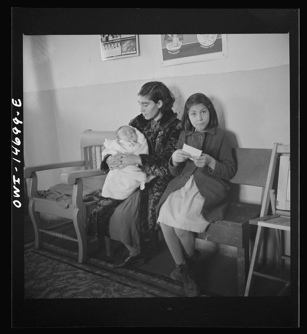 Penasco, New Mexico. Waiting room of the clinic operated by the Taos County cooperative health association on well baby day.…