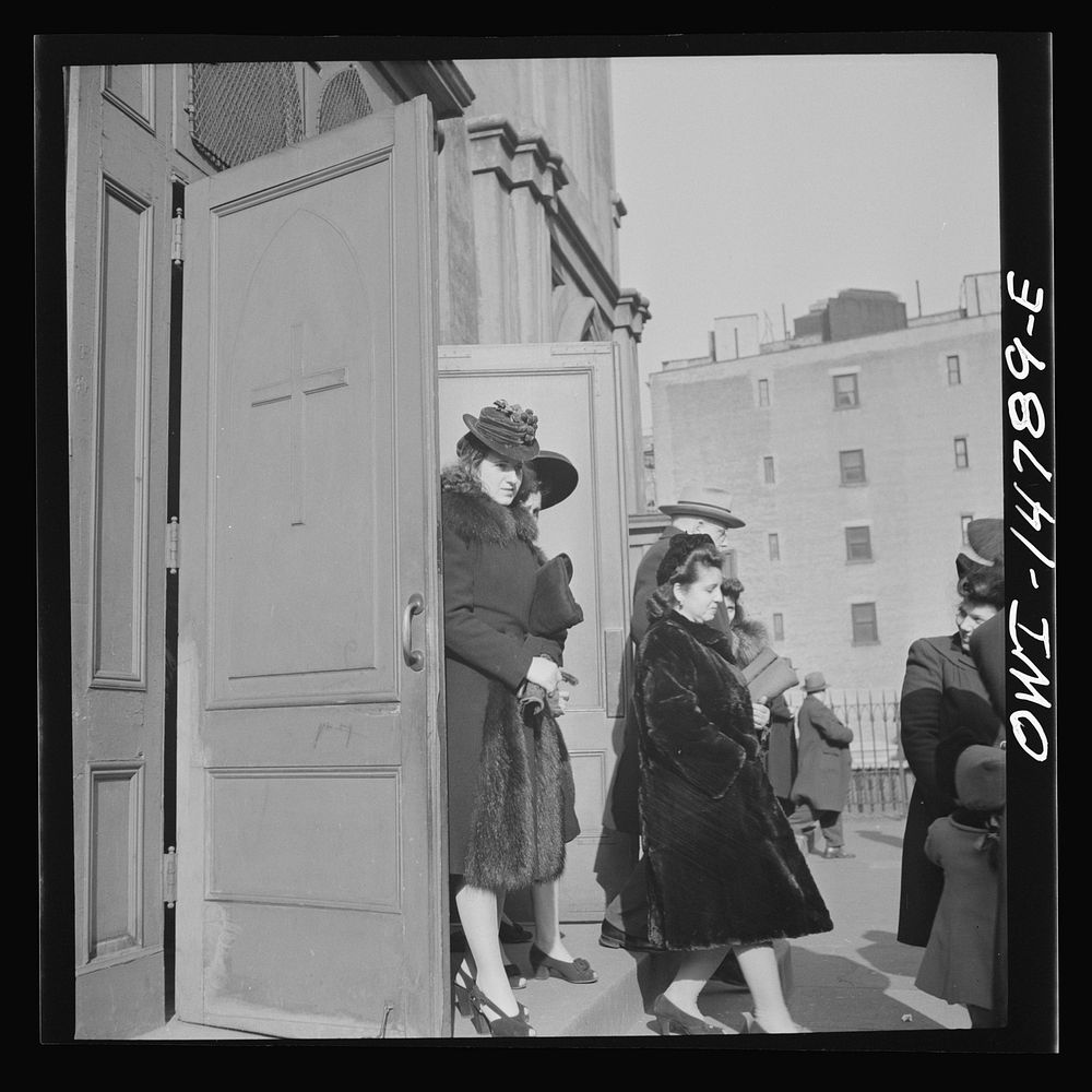 New York, New York. Italian-Americans leaving Saint Patrick's church on Mulberry Street on Sunday morning. Sourced from the…