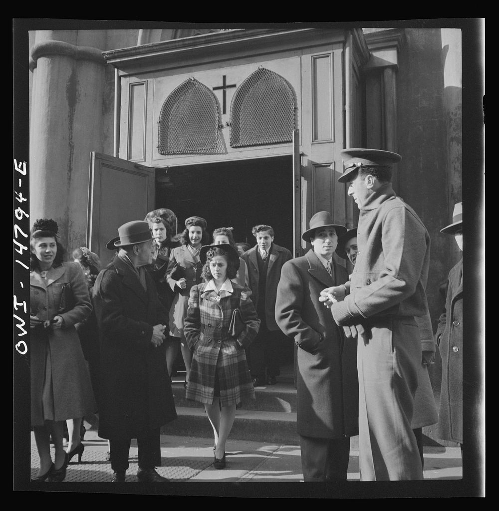 [Untitled photo, possibly related to: New York, New York. Italian-American leaving Saint Patrick's church on Mulberry Street…