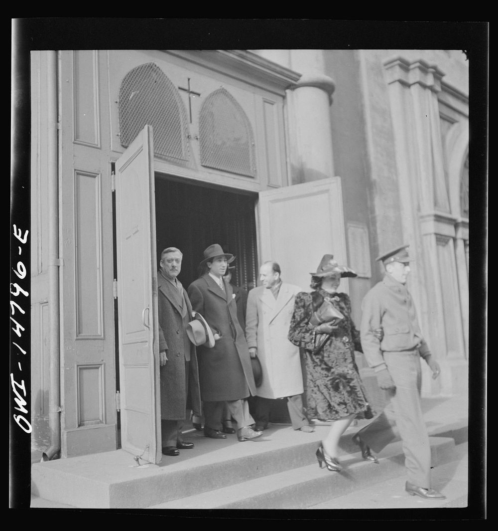 [Untitled photo, possibly related to: New York, New York. Italian-American leaving Saint Patrick's church on Mulberry Street…