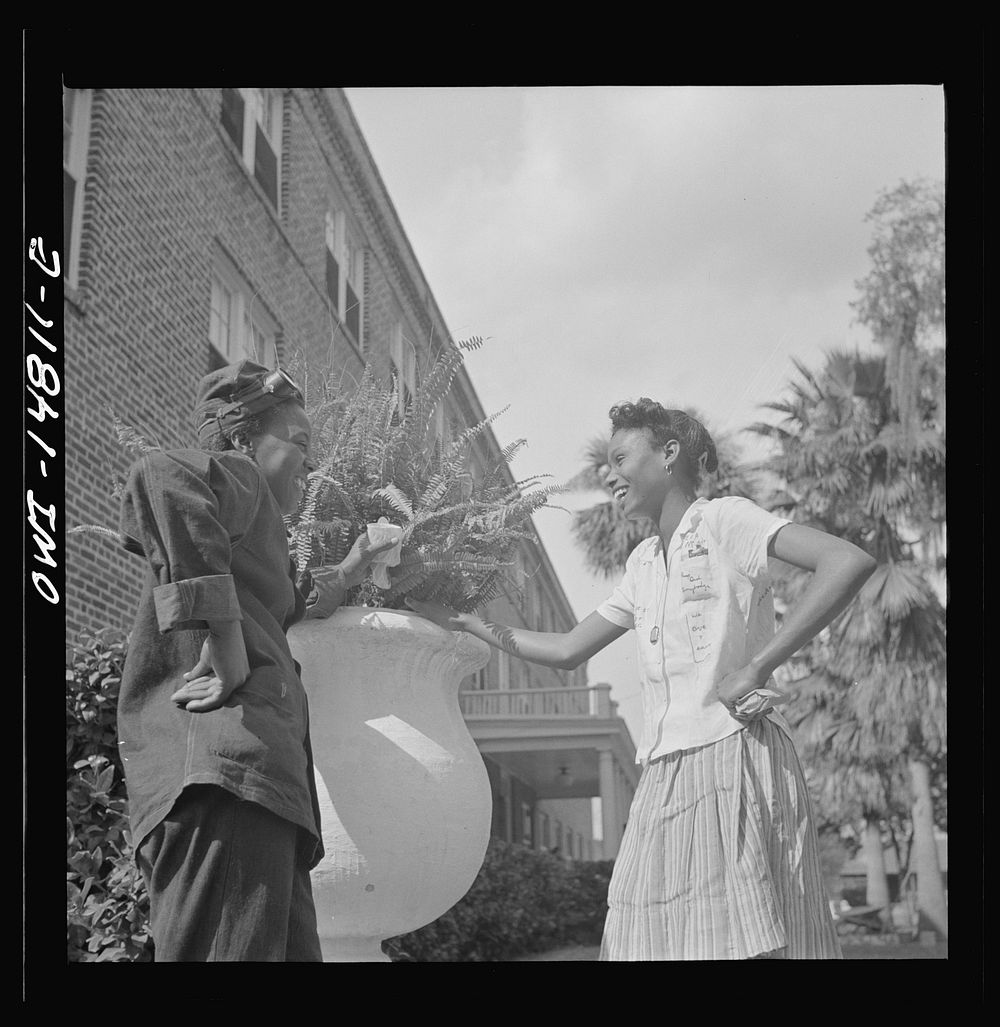 Daytona Beach, Florida. Bethune-Cookman College. Two NYA (National Youth Administration) students chatting between classes…