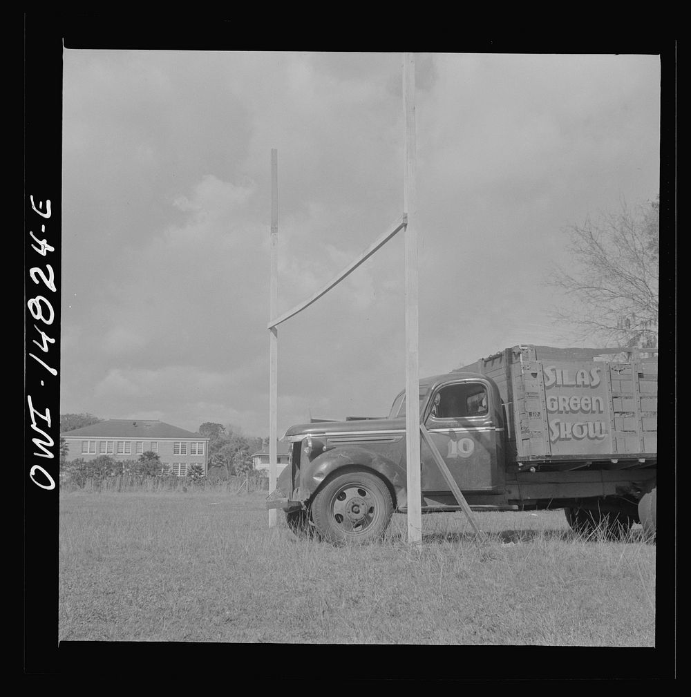 Daytona Beach, Florida. Bethune-Cookman College. A truck, belonging to the Silas Green show, which is playing near the…